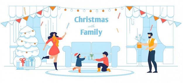 Happy Family Celebrating Christmas at Home banner