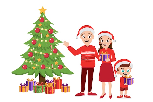 Happy family celebrating Christmas vector illustration