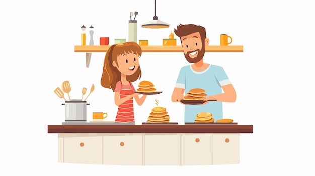 Happy Family Enjoying Delicious Pancakes Together in Bright Kitchen