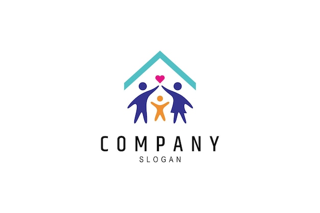 Happy family home love logo in simple and colorful design style