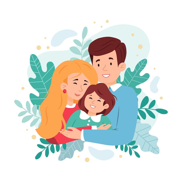 A happy family hugs. Vector illustration