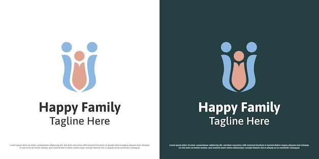 Happy family logo design illustration Silhouette of father protector mother child care support