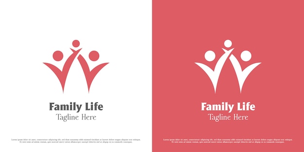 Happy family logo design illustration Silhouettes of people family father mother child baby adult