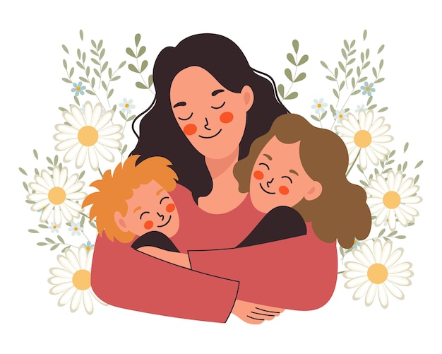 Happy family mother with children son and daughter Family day mother's day Cartoon illustration