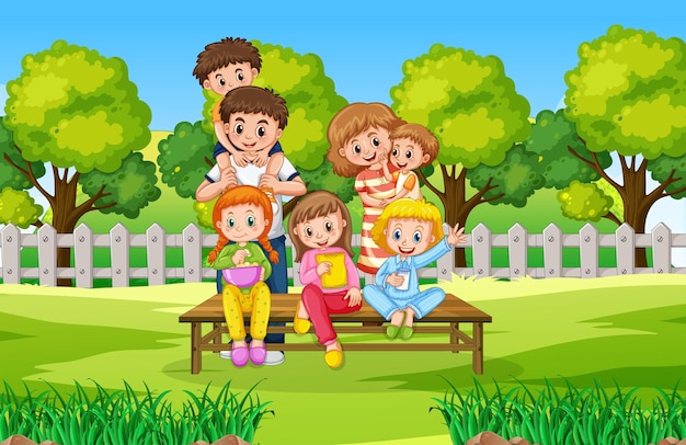 Happy family in the park scene