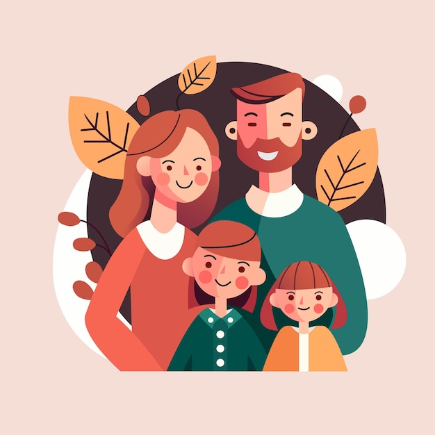 Happy family portrait with kids parent flat vector illustration