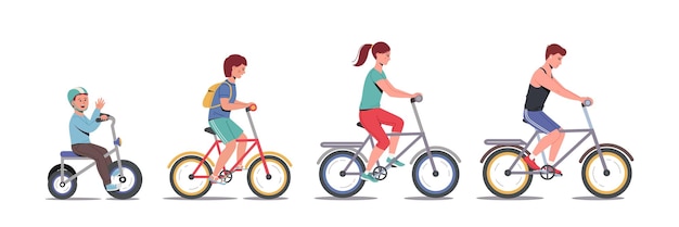 Happy family riding bike bicycle Joyful mother father daughter son Parents and kids cycling