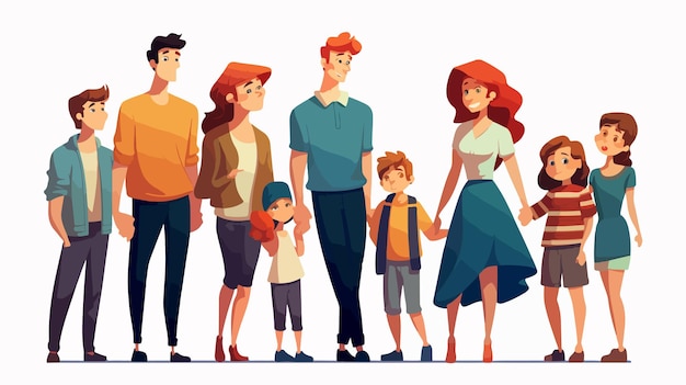 Happy Family Scene with Children and Parents Vector Illustration