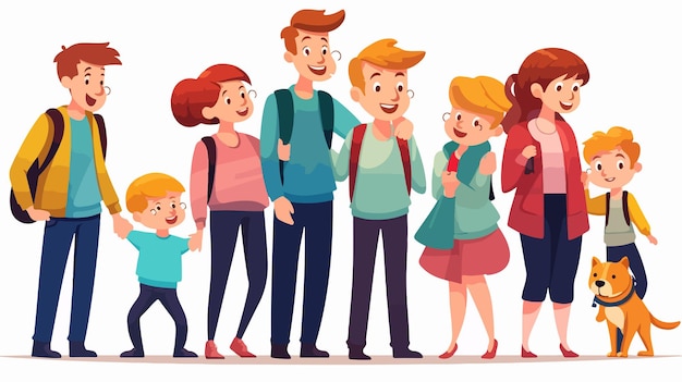 Happy Family Scene with Children and Parents Vector Illustration