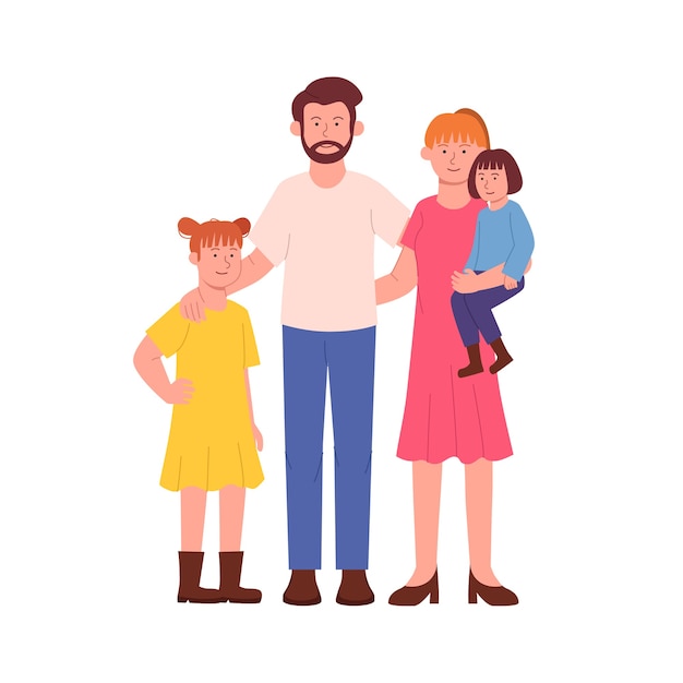 Happy Family Together Cartoon Illustration