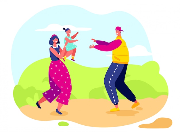 Happy family together, mother, father and daughter, vector illustration