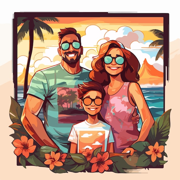 Vector happy family vacation background illustration