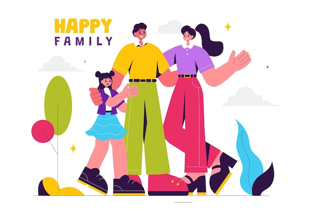 Vector happy family vector illustration featuring mom dad and children celebrating love and happiness in a flat style cartoon background