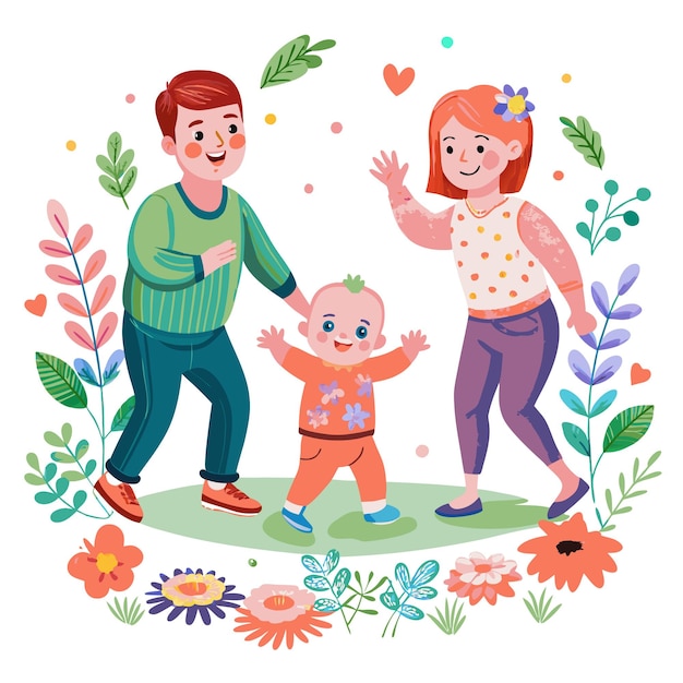 Happy family with a baby in the garden