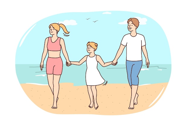 Happy family with child on beach