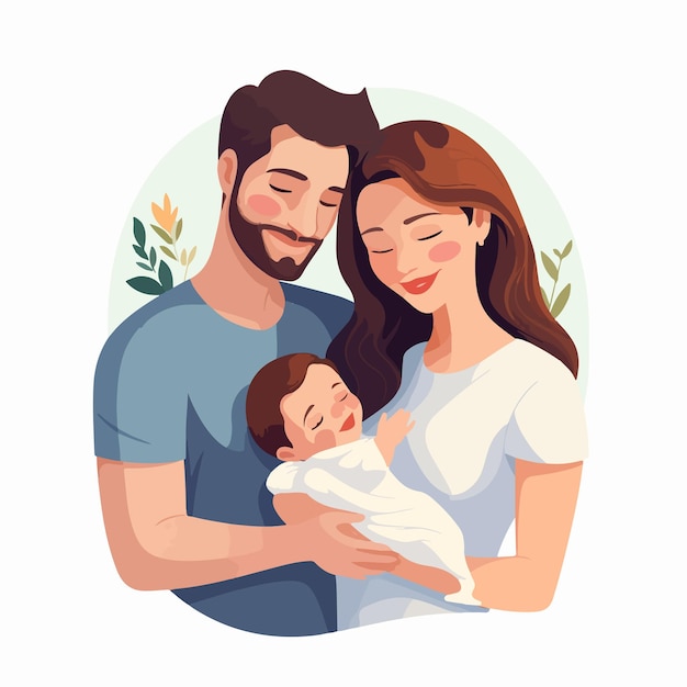 Vector happy family with newborn baby loving parents and child