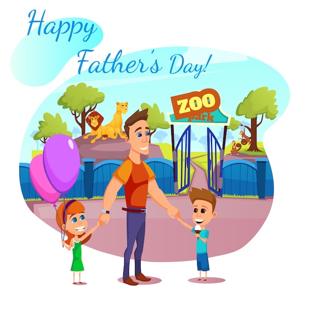 Happy Father Day Banner, Greeting Card, Zoo Park