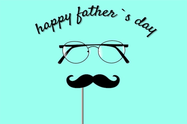 Happy father's day background camera glasses false mustache on a blue background vector illustration