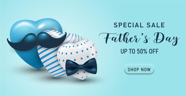 Vector happy father's day banner template with blue color and minimalist heart design