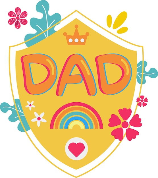 Happy Father's Day Card Shield Rainbow Flat Icon Vector Symbol Sticker Illustration Design