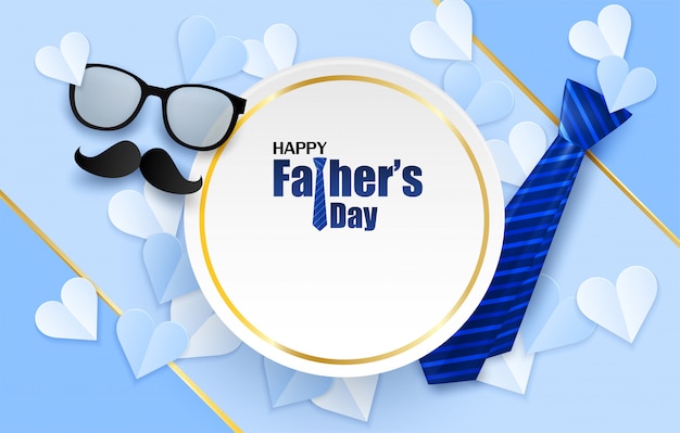 Happy Father’s Day greeting card. Design with heart, necktie and glasses