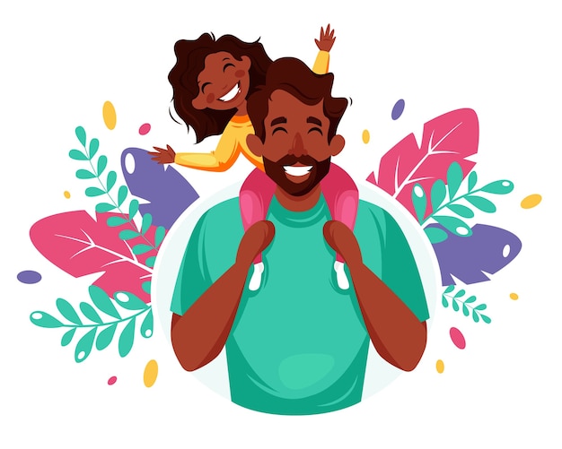 Happy Father's Day. Man with daughter in his shoulders. Father's Day concept