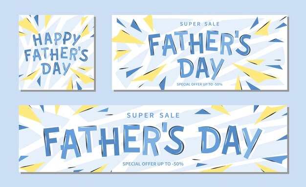 Vector happy father's day sale banner holiday background with lettering