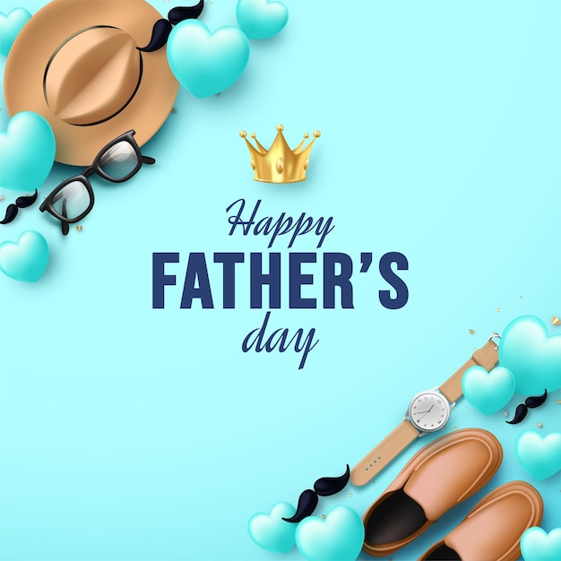 Happy father's day with illustration of father supplies and gold crown