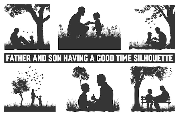 Happy Fathers Day Assortment of Father and son silhouettes An illustration celebrating Fathers