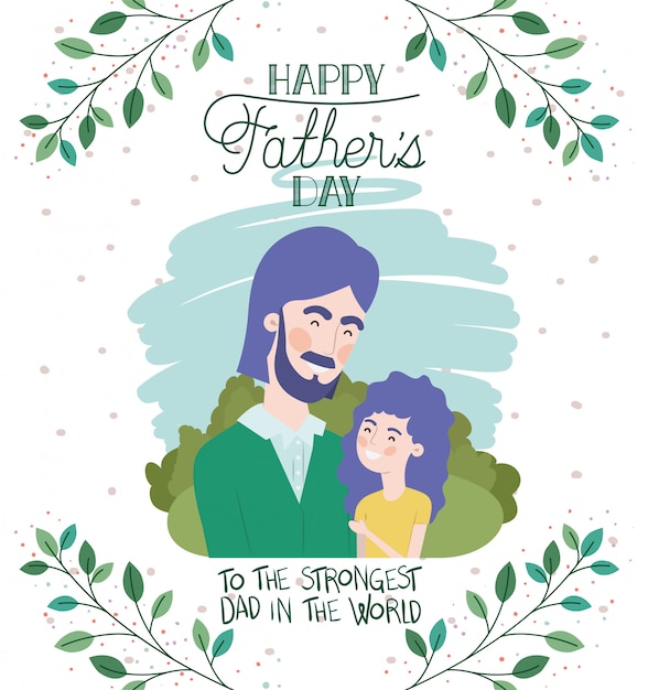 Happy fathers day card with dad and daughter characters