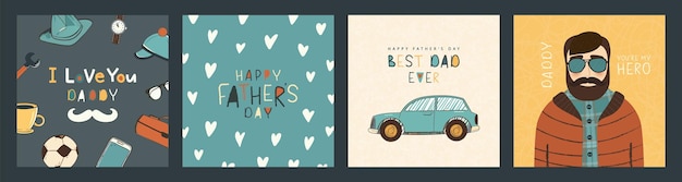 Happy fathers day cute set of vector postcards Illustrations