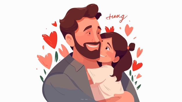 Vector happy fathers day greeting father and daughter hug