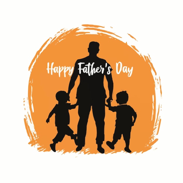 Happy Fathers Day Greetings Orange Black father and son illustration