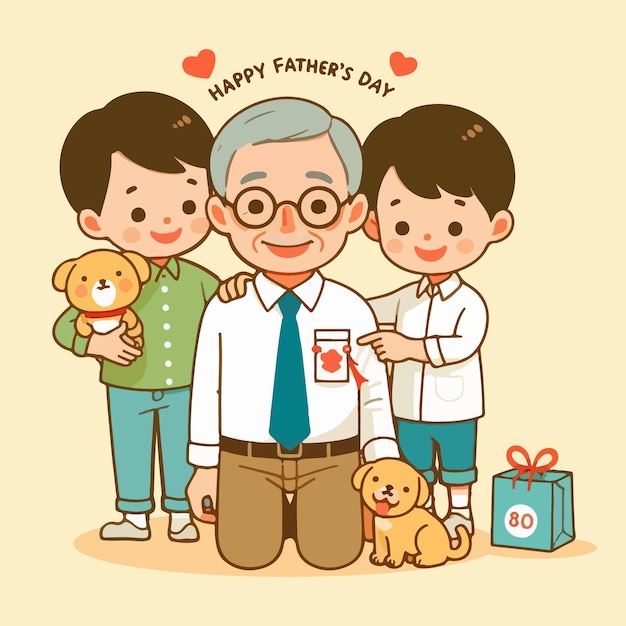 Happy Fathers Day Greetings With Cute Illustration Vector