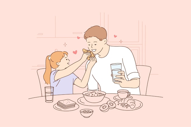 Happy Fathers day, illustration of father and daughter spending time together