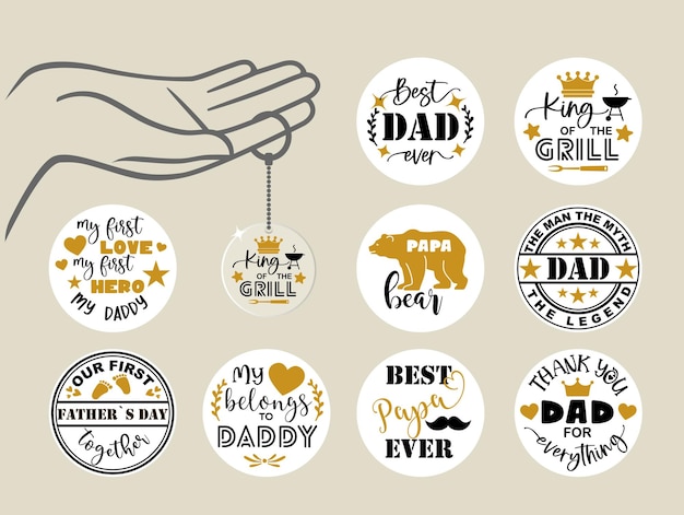 Happy Fathers Day lettering calligraphic compositions Key Chain templates Papa Bear Best dad ever