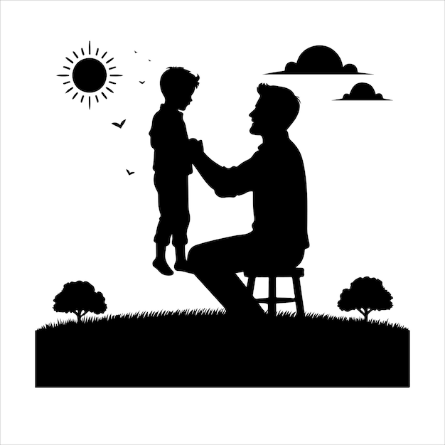 Happy fathers day logo silhouette vector happy fathers day with dad and children silhouette vector