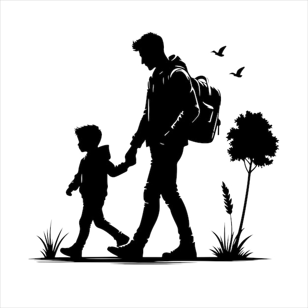 Happy fathers day logo silhouette vector happy fathers day with dad and children silhouette vector