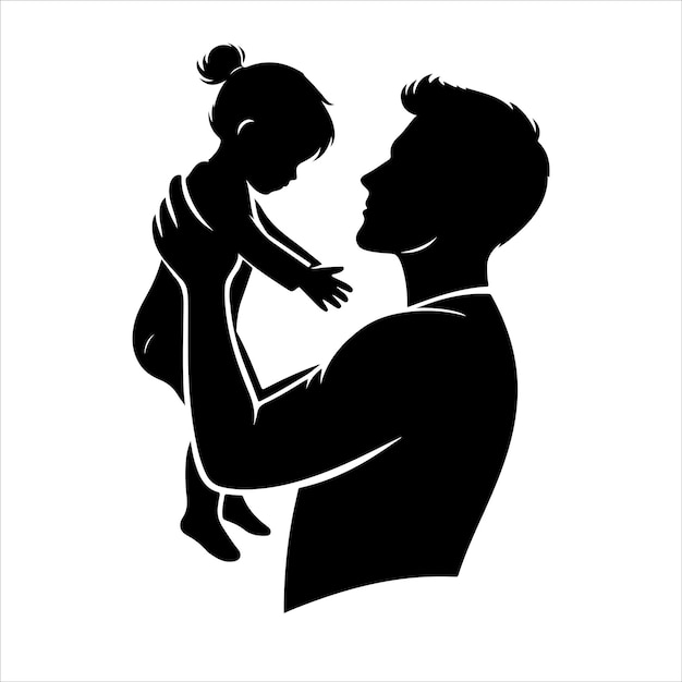 Happy fathers day logo silhouette vector happy fathers day with dad and children silhouette vector