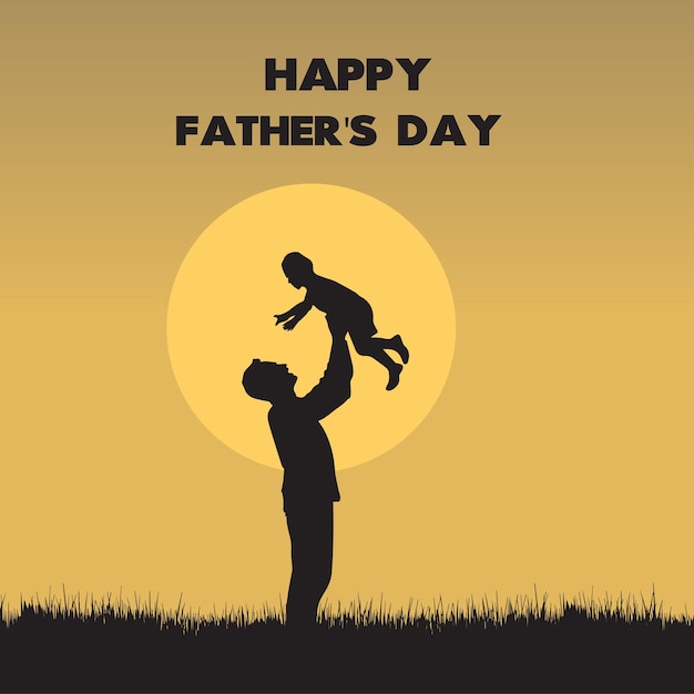 Happy Fathers Day silhouette vector illustration capturing a father lifting his child in the air