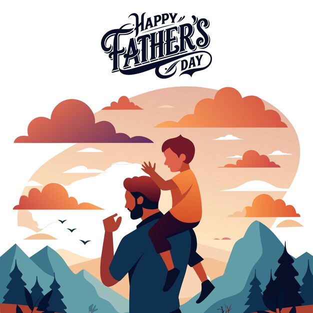 Vector happy fathers day with a beautiful bond between a father and child celebrating