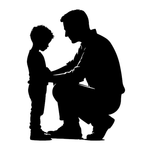 Happy fathers day with dad and children silhouette vector