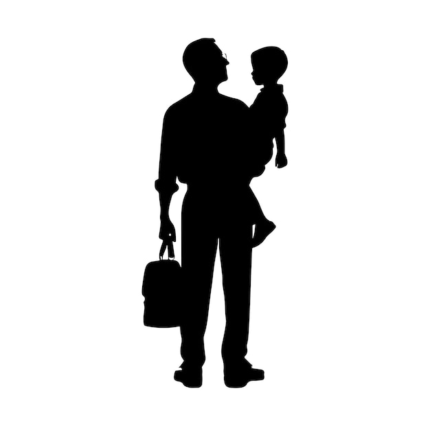 Happy fathers day with dad and children silhouette vector