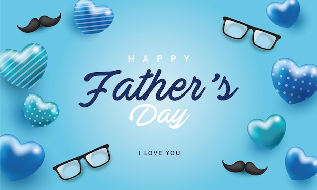 Happy fathers day with love balloon tie and beard on the left of the writing Premium Vector