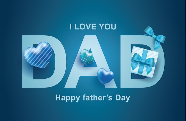 Happy fathers day with love balloons gift and beard on the left of the writing Premium Vector