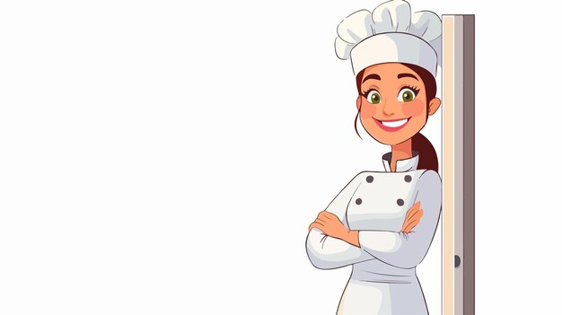 Happy Female Chef Leaning on Door Portrait