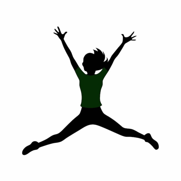 happy female jumping in the air vector Silhouette