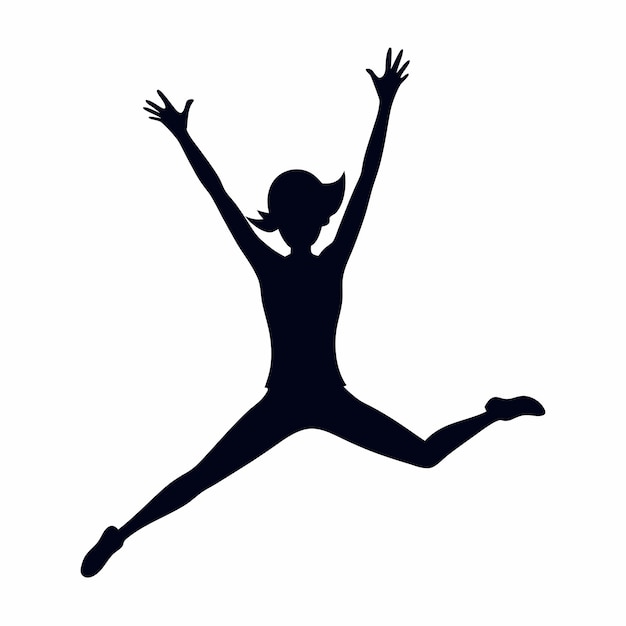 happy female jumping in the air vector Silhouette