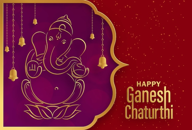 Happy festival of Ganesh Chaturthi with gold lord Ganesha illustration