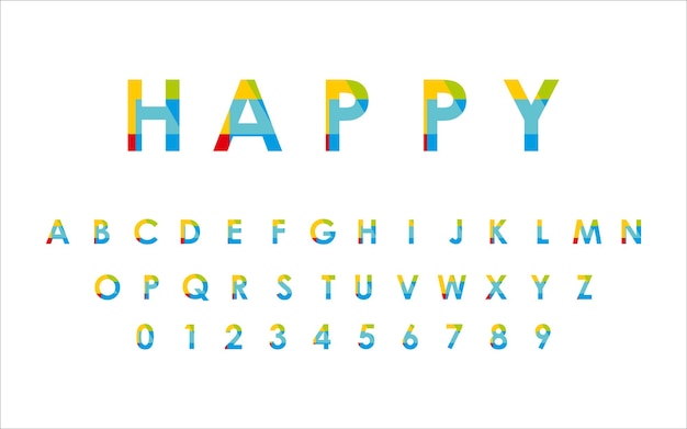 Happy font set, happy alphabet and number set